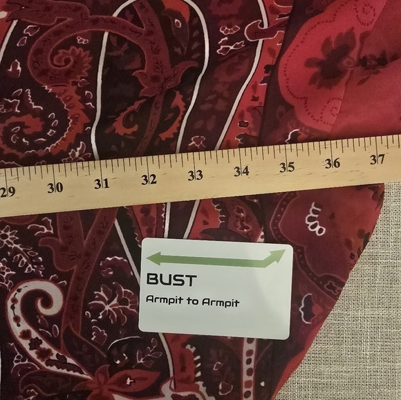 Lane Bryant 22/24 Beaded Red Paisley Dolman Sleeve Chiffon Blouse - Picture 7 of 8